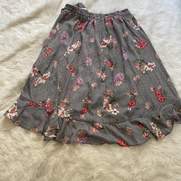 Big Strike USA high-low flouncy black white checkered flower print skirt Medium - Picture 6 of 6